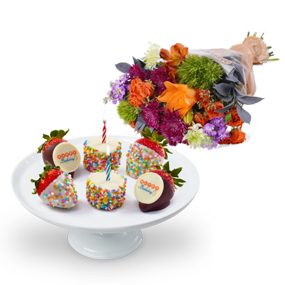 Ramo de Cumpleaños y caja de Fresas