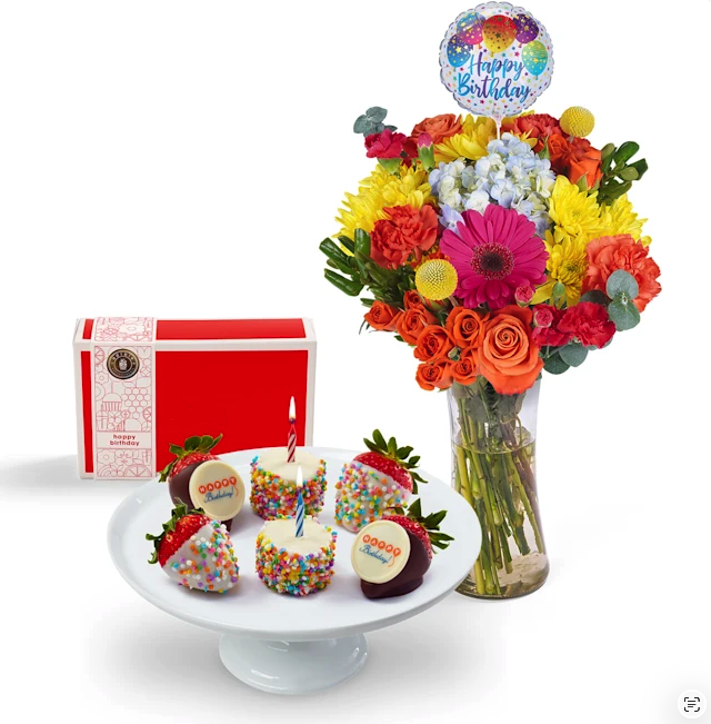 Ramo de Cumpleaños y caja de Fresas