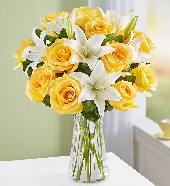 Fair Trade Yellow Rose and White Lily Bouquet