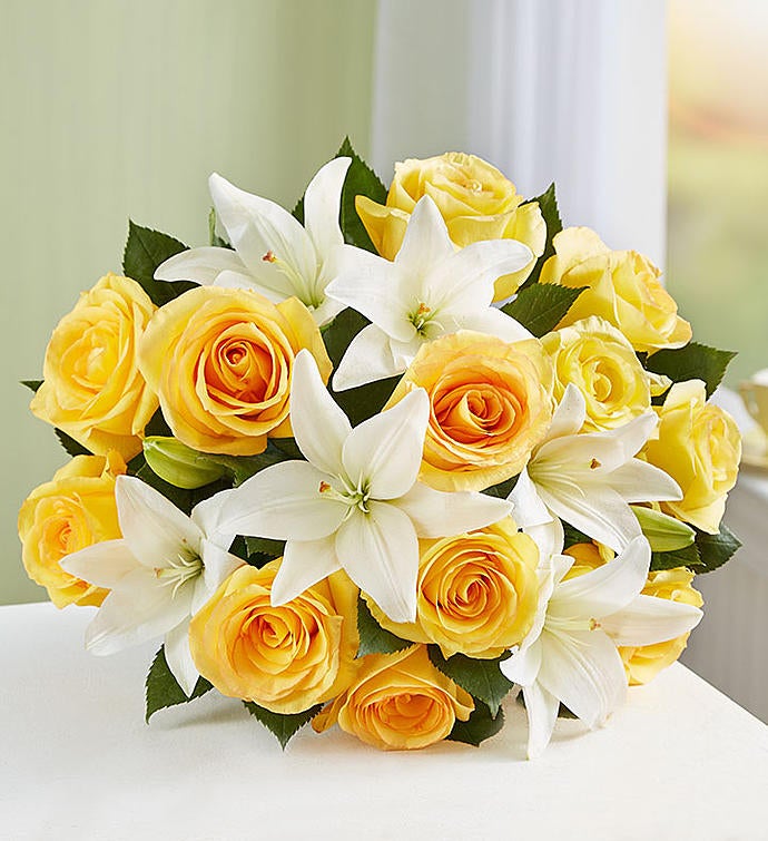 Fair Trade Yellow Rose and White Lily Bouquet