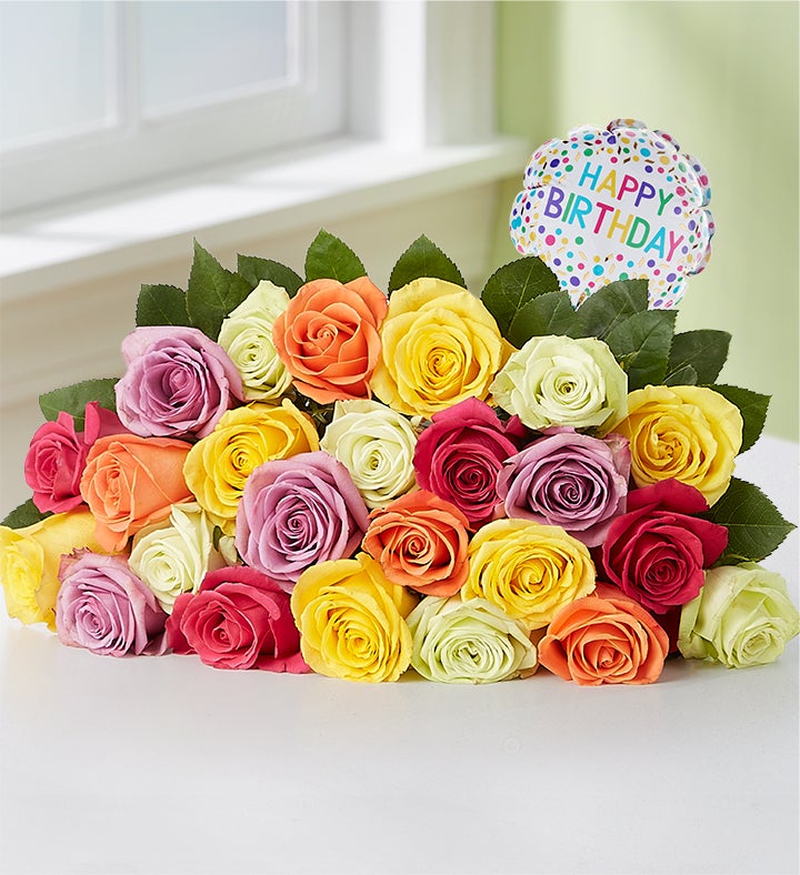 Ramo de Mano Feliz cumpleaños con Globo 12 - 24 Rosas