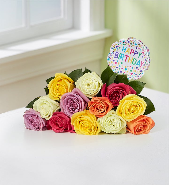 Ramo de Mano Feliz cumpleaños con Globo 12 - 24 Rosas