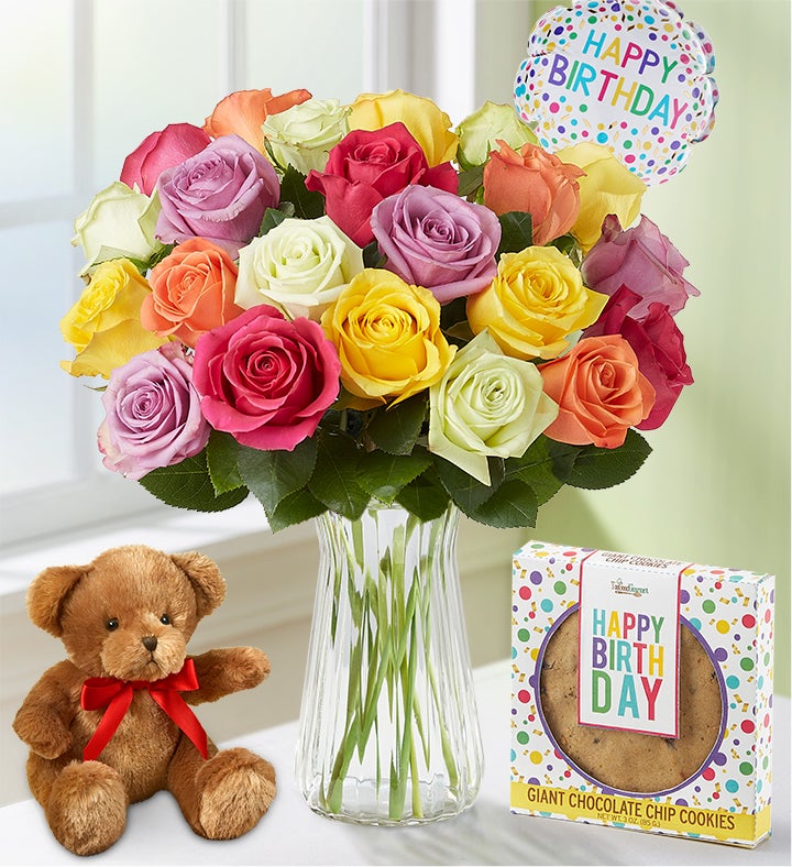 Ramo de Mano Feliz cumpleaños con Globo 12 - 24 Rosas
