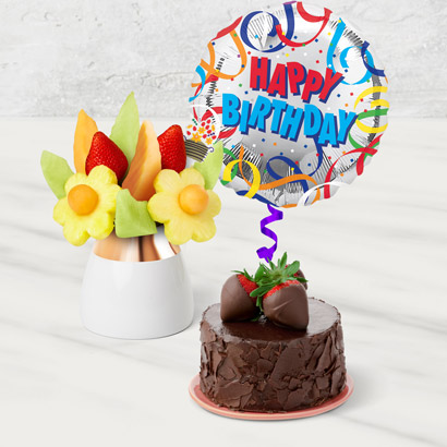Happy Birthday Cake and Fruit Bouquet Bundle