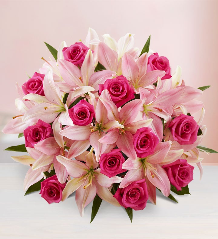 Magnificent Pink Rose and Lily Bouquet